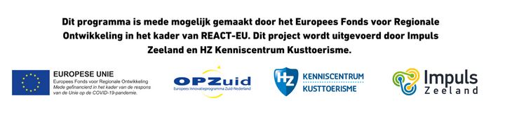 Toelichting met logo's dat dit een REACT-EU project is dat uitgevoerd wordt door Impuls Zeeland en HZ Kenniscentrum Kusttoerisme